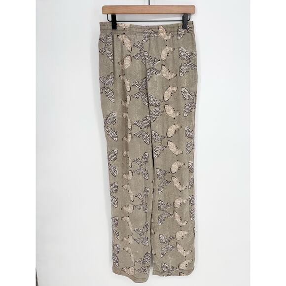 Urban Safari Brown Tan Fish Pattern Boho Flowy Hippie High Waisted Pants Size M - Picture 4 of 6